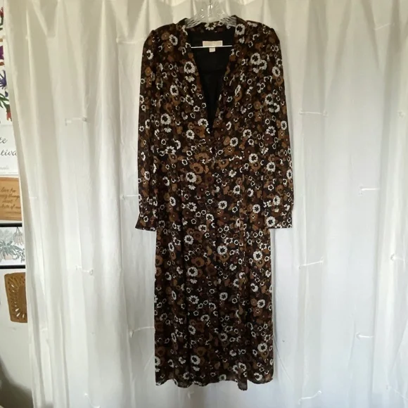 michael kors floral midi dress Michael Kors Floral Print Cotton Poplin Midi Dress